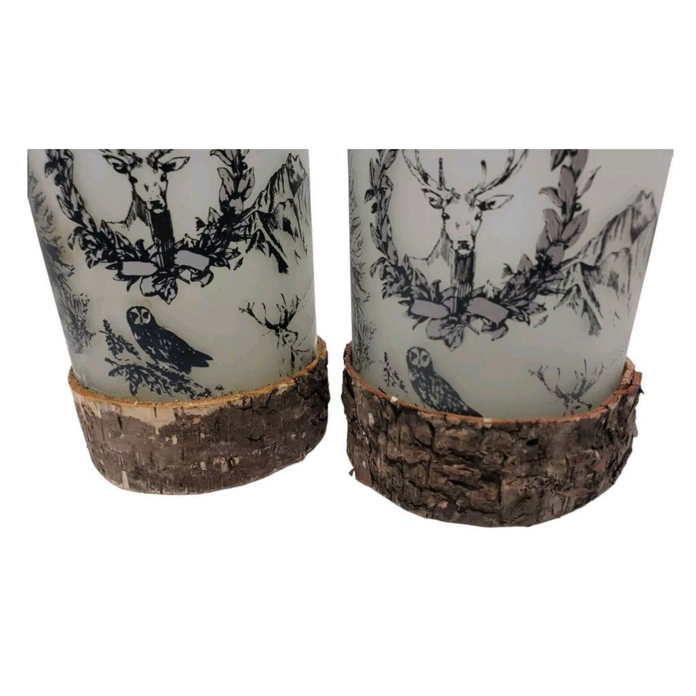 2 Debi Lilly Rustic Frosted Glass Bark Candle Holders Deer cabin decor - Picture 6 of 8